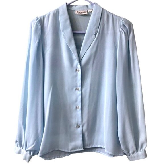 Vintage Ice Blue Sheer Huk-a-poo Button Down Blouse Long sleeves - Picture 1 of 9